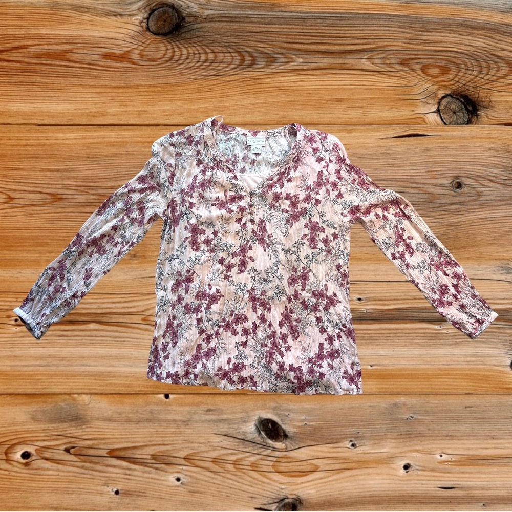 Liz Claiborne Petite Large Mauve Floral Blouse with Pink Camisole Set